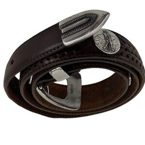 Brighton Onyx Golf Belt Mens 40 Brown Leather Braided Player Concho Vintage 1998